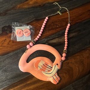 Vintage Flamingo Necklace and Earring Set